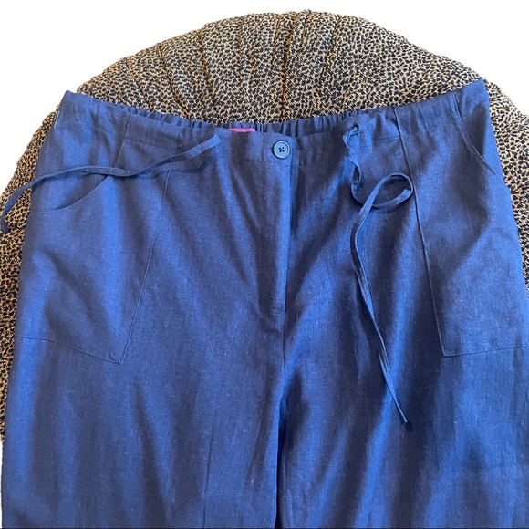New Jessica London Navy Blue Linen Blend Drawstring Pants Plus Size 22 Tall - Picture 9 of 15